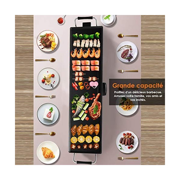 COSTWAY Plancha Electrique Antiadhésive 90X23CM avec 6 Spatules,1800W-230V,50HZContrôle de Thermostat Adjustable 5 Niveaux,Ti
