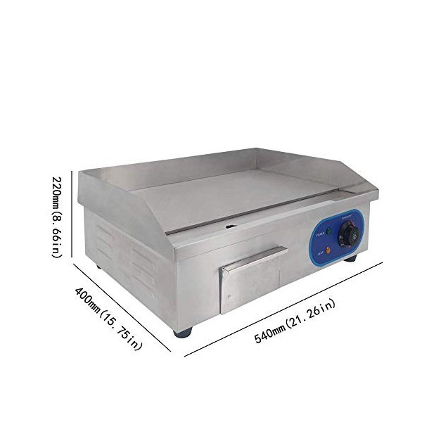 TAIMIKO Plancha Électrique Professionnelle en acier inoxydable Commercial Plaque de Gril en Fer 3000W 220-240V Lisse