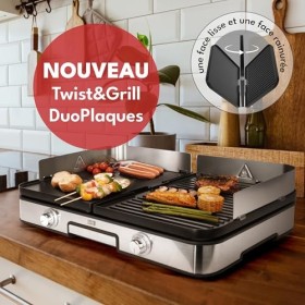 LEBENLANG 2400W Plancha électrique - Avec pince à barbecue & Protection contre les éclaboussures I Pour intérieur & exterieur
