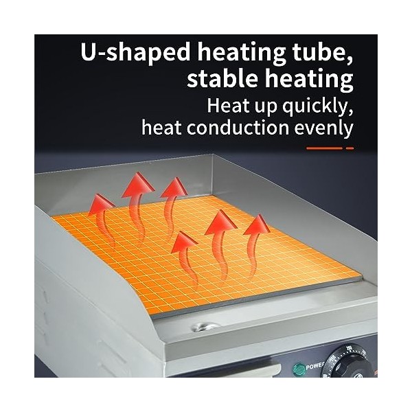 DULNICE Plancha Électrique Professionnelle en Acier Inoxydable, Commerciale Plancha de Cuisson Grill electrique，220-240V