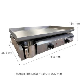 LITTLE BALANCE 8679 Amplitude 60-40, Plancha électrique semi professionnelle, 2 zones de cuisson indépendantes, 3000 W, Fabri