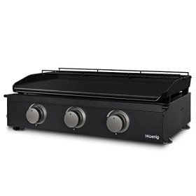 H.Koenig Plancha PLX1042 au Gaz 4 Brûleurs U Acier Inoxydable, Plaque Cuisson Fonte Émaillée, Alimentation Gaz Propane ou But