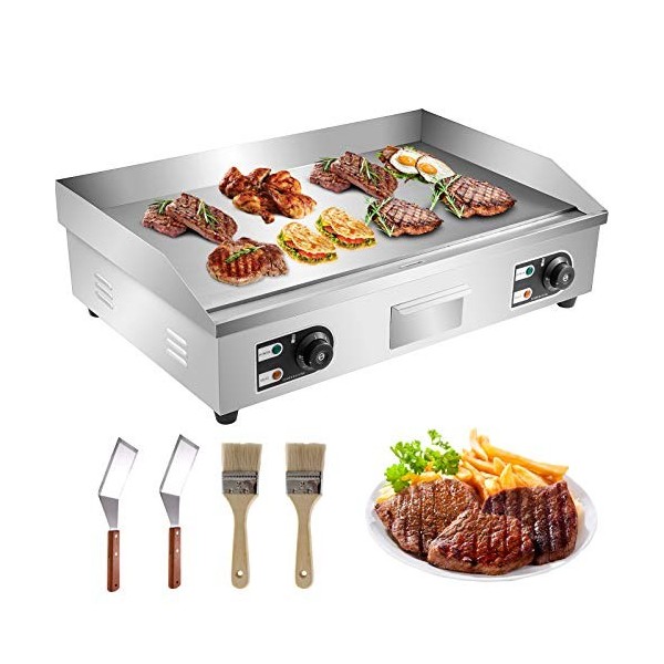 VEVOR Plancha Électrique 4400 W, Plaque à Snacker Commerciale, Plaque de Cuisson en Fer et Acier Inoxydable, Température Régl