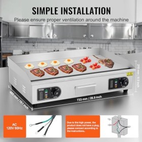 VEVOR Plancha Électrique 4400 W, Plaque à Snacker Commerciale, Plaque de Cuisson en Fer et Acier Inoxydable, Température Régl