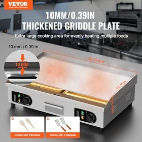 VEVOR Plancha Électrique 4400 W, Plaque à Snacker Commerciale, Plaque de Cuisson en Fer et Acier Inoxydable, Température Régl