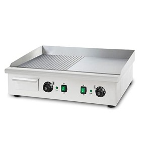 vertes Plancha Électrique Professionnelle 4400W en Acier Inoxydable Surface de Gril Lisse & avec Rainures 74x41cm, 2x Thermo