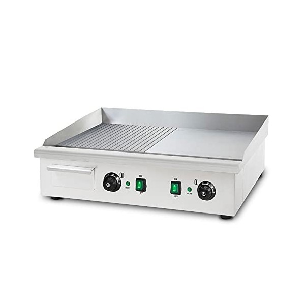 vertes Plancha Électrique Professionnelle 4400W en Acier Inoxydable Surface de Gril Lisse & avec Rainures 74x41cm, 2x Thermo