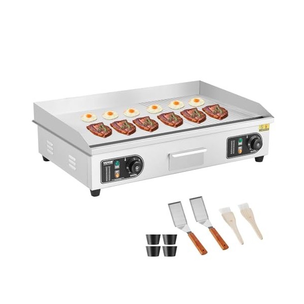 VEVOR Plancha Électrique 4400 W, Plaque à Snacker Commerciale, Plaque de Cuisson de Table, Surface Antiadhésive Plate et Rain