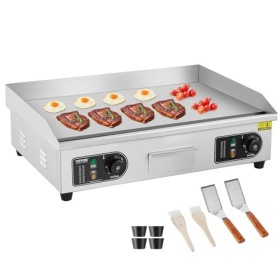 VEVOR Plancha Électrique 4000 W, Plaque à Snacker Commerciale Plate, Plaque de Cuisson en Fer et Inox, Température Réglable 5