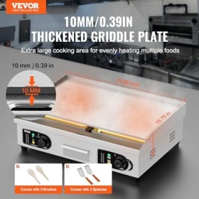 VEVOR Plancha Électrique 4000 W, Plaque à Snacker Commerciale Plate, Plaque de Cuisson en Fer et Inox, Température Réglable 5