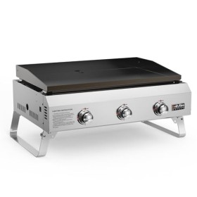 onlyfire Plancha au Gaz 3 Brûleurs en Acier Inoxydable avec Revêtement Laqué Céramique Plaque de Gril, Barbecue à Gaz Portabl