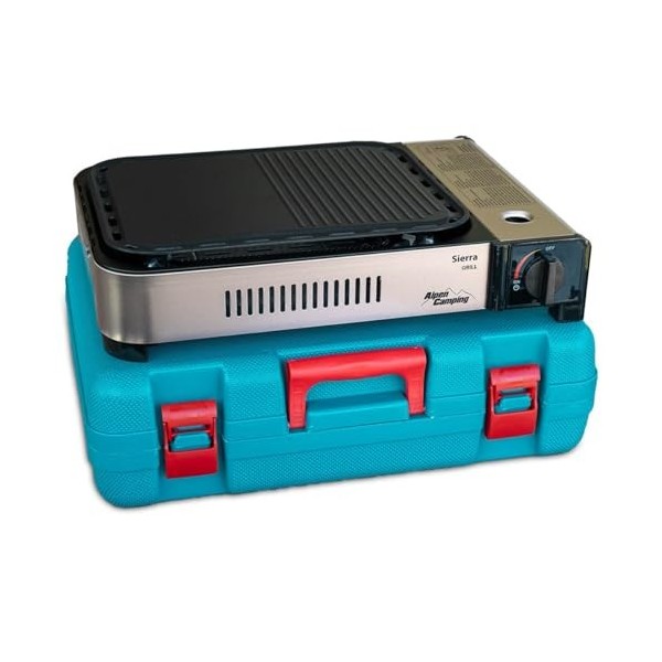 ALPEN - Barbecue grill Plancha gaz 2100W Piezo Haute Qualité + Mallette de transport