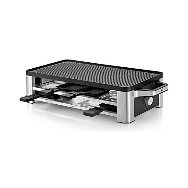 WMF Appareil à raclette multifonction, 1500W, Inox 18/10 Cromargan, Grill, Crêpière, 8 Personnes, Température réglable, Plaqu