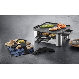 WMF Lono Gril à raclette, avec poêlons et poussoirs, raclette pour 4 personnes, 870 W, en acier inoxydable, mat