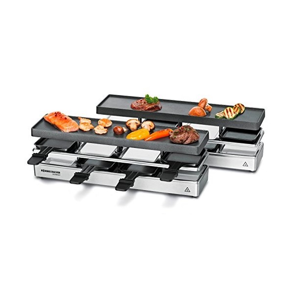 ROMMELSBACHER RC 1600 Fun for 4+4 Appareil à raclette barbecue de table, pour 8 personnes, extensible, parking, plaque de cu