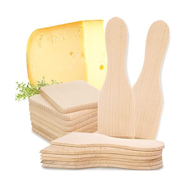 Timeleos 8 spatule/grattoir à raclette et 8 sous-verre en bois pour poêles comme accessoires, pour 8 personnes