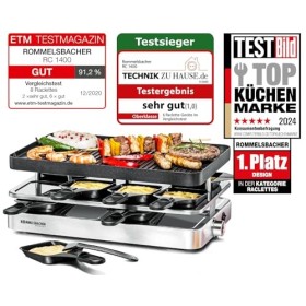 ROMMELSBACHER Raclette Grill RC 1400 - Plaque réversible pour griller et crêpes - 8 poêlons - Revêtement antiadhésif - Interr