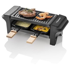 Bestron Appareil a raclette, Mini Grill pour 1 à 2 personnes, avec 2 poêlons et 2 spatules, avec revêtement antiadhésif, 350 