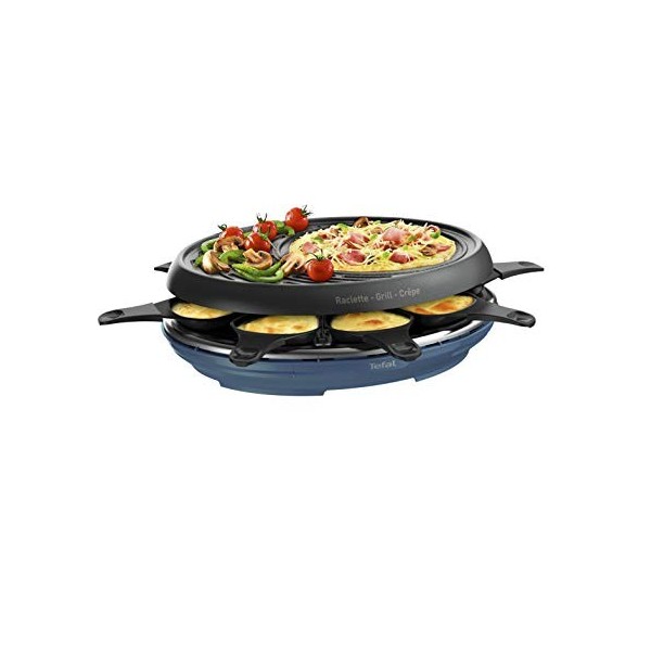 Tefal Raclette Colormania 3 en 1 Appareil à Raclette Grill et Crêpe, Revêtement Antiadhésif Easy Plus, 8 Coupelles, Compatibl
