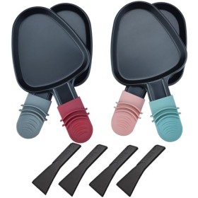 RoDzj Poelon Raclette Triangulaire, 4 Pièces Revêtement Antiadhésif Mini Raclette Set avec 4 Spatules Raclette Coupelle Racle