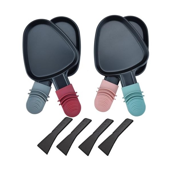 RoDzj Poelon Raclette Triangulaire, 4 Pièces Revêtement Antiadhésif Mini Raclette Set avec 4 Spatules Raclette Coupelle Racle