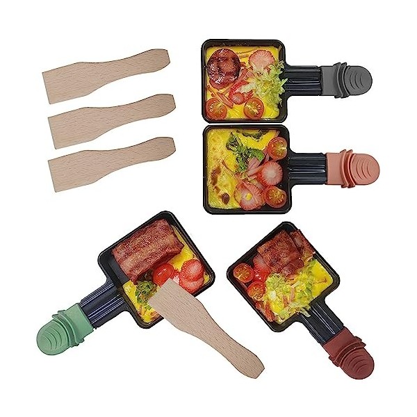 RoDzj Poelon Raclette Triangulaire, 4 Pièces Revêtement Antiadhésif Mini Raclette Set avec 4 Spatules Raclette Coupelle Racle...