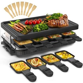 Raclette 8 Personen Raclette Grill Tischgrill Elektrisch 8 Pfännchen 8 Raclette Holzspatel Korean BBQ Grill Elektrogrill Anti