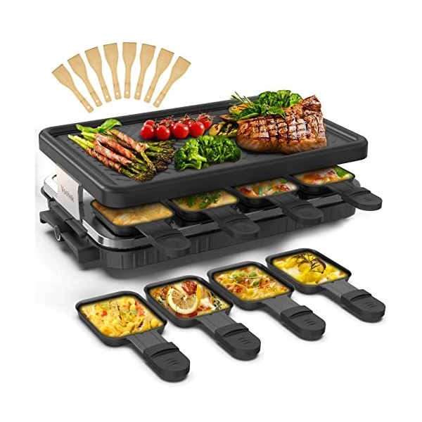 Raclette 8 Personen Raclette Grill Tischgrill Elektrisch 8 Pfännchen 8 Raclette Holzspatel Korean BBQ Grill Elektrogrill Anti