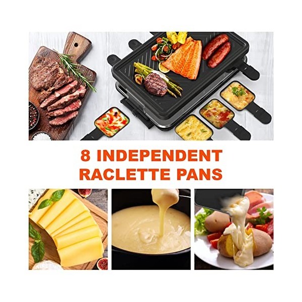 Raclette 8 Personen Raclette Grill Tischgrill Elektrisch 8 Pfännchen 8 Raclette Holzspatel Korean BBQ Grill Elektrogrill Anti