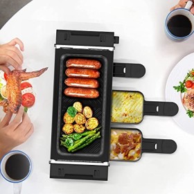 Raclette 2 Personen Raclette Grill Mini Raclette 3 Pfännchen 3 Raclette Holzspatel Tischgrill Elektrisch Korean BBQ Grill Ele