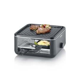 SEVERIN Raclette Gril 4 pers., Compacte, Plaque Anti-adhésive 21 X 21 cm, Inclus 4 Poêlons, Revêtement Anti-adhésif, Noir, RG
