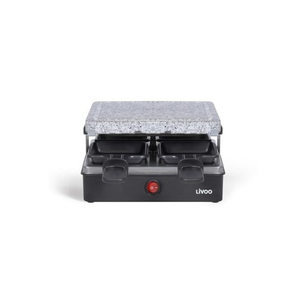 LIVOO DOC242 Appareil à Raclette 4 Personnes | Grill Pierre en Granite Amovible | Revêtement Antiadhésif - 600 Watts