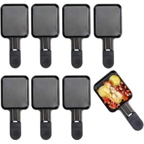 Coupelle Raclette Poêlon Raclette Grill Accessoires Antiadhésif Avec Poignée Isolée de Couleur, 8 Pcs, 18x8x1.5cm, Acier Inox