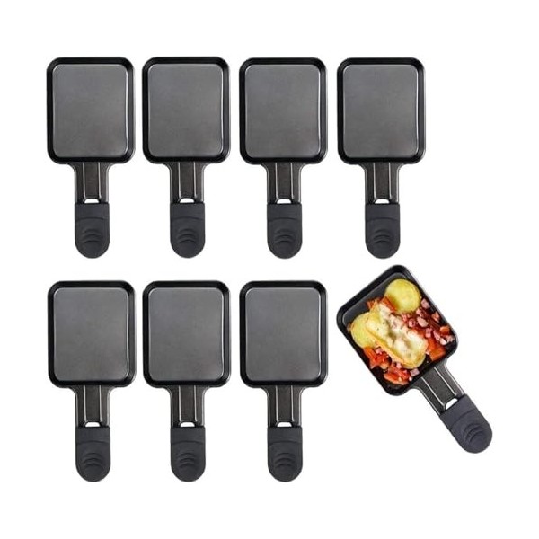 Coupelle Raclette Poêlon Raclette Grill Accessoires Antiadhésif Avec Poignée Isolée de Couleur, 8 Pcs, 18x8x1.5cm, Acier Inox