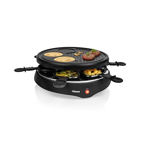 Tristar raclette – Avec plaque gril – 4 poêlons – Pour 4 personnes – Revêtement antiadhésif – 500 W – RA-2949
