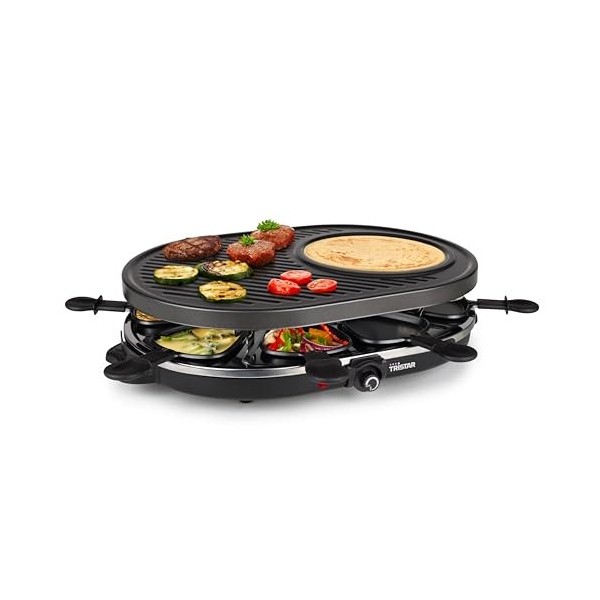 Tristar raclette – Avec plaque gril – 4 poêlons – Pour 4 personnes – Revêtement antiadhésif – 500 W – RA-2949