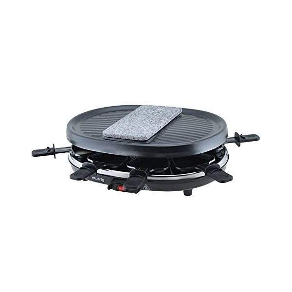 H.Koenig Appareil à raclette Multifonction 8 personnes Professionnel RP412, Pierre naturelle, 6 mini crêpes pancakes, Grill,