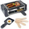 HengBO Appareil Raclette 2 Personnes Mini Grill Raclette avec 2 Poêlons à Raclette et 4 Grattoirs en Bois, Thermostat réglabl