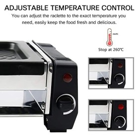 HengBO Appareil Raclette 2 Personnes Mini Grill Raclette avec 2 Poêlons à Raclette et 4 Grattoirs en Bois, Thermostat réglabl
