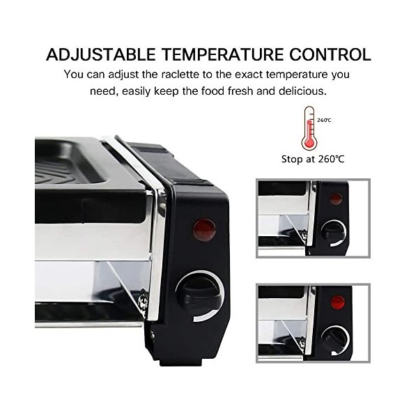 HengBO Appareil Raclette 2 Personnes Mini Grill Raclette avec 2 Poêlons à Raclette et 4 Grattoirs en Bois, Thermostat réglabl