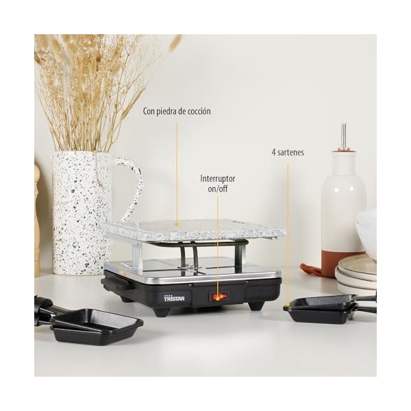Appareil à raclette Tristar RA-2745 - Pierre à cuire - Surface de de cuisson 21 x 21 cm - Pour 4 personnes