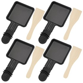 K KUMEED 4PCS Coupelle Raclette Barbecue et 4PCS Spatules à Raclette en Bois Poêlon Raclette Grill Revêtement Antiadhésif en 