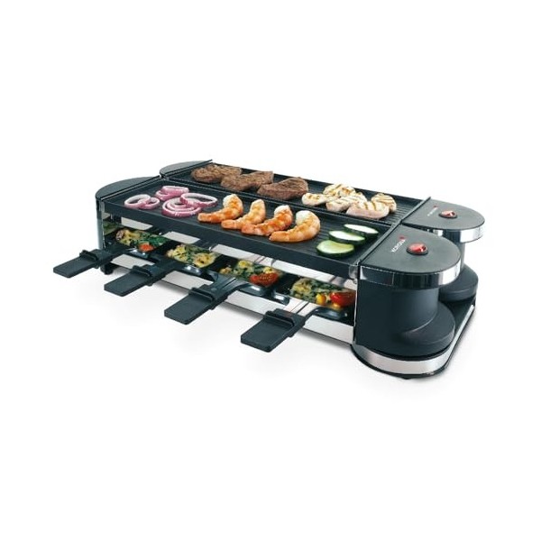 Korona 45072 Barbecue électrique de table pliable/Raclette pour 8 personnes | Raclette 2 en 1 avec 8 poêles et spatules | Ave