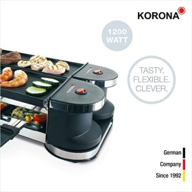 Korona 45072 Barbecue électrique de table pliable/Raclette pour 8 personnes | Raclette 2 en 1 avec 8 poêles et spatules | Ave