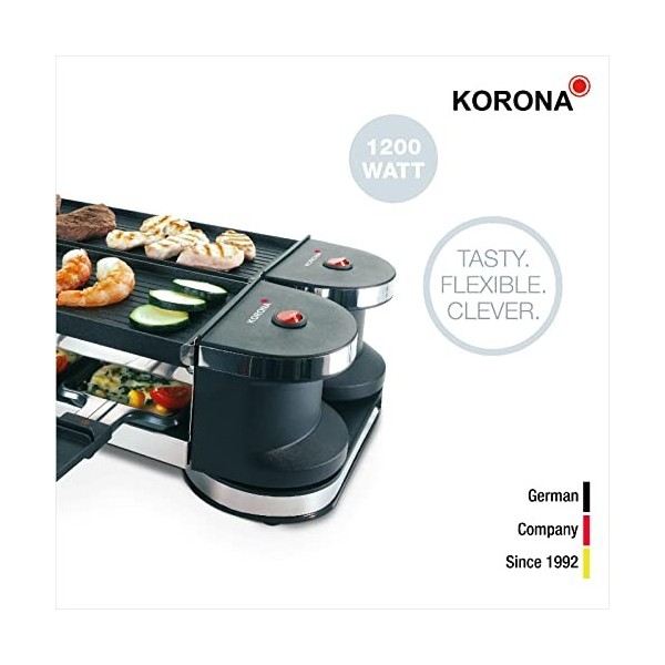 Korona 45072 Barbecue électrique de table pliable/Raclette pour 8 personnes | Raclette 2 en 1 avec 8 poêles et spatules | Ave