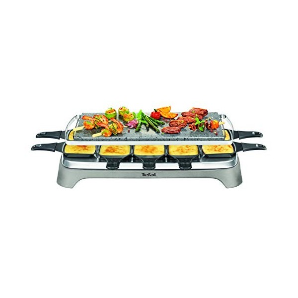 Tefal Appareil à raclette & Pierrade, Fonte parfaite du fromage, Jusquà 10 personnes, Pierre de lave naturelle, Rangement ac