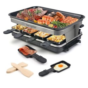 Raclette 8 Personnes-Sans Fumée Machine a Raclette, Appareil Raclette 8 Personnes Avec 8 Poelon Raclette Carré et 4 Spatule B