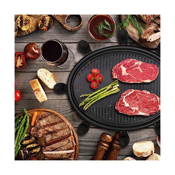 Appareil Raclette 8 Personnes Plancha Electrique Grill Thermostat Réglable avec 2 Spatules et 8 Poêlons Machine a Raclette Pl