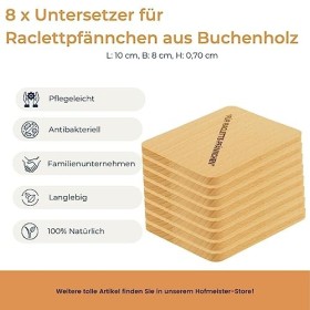 HOFMEISTER® Lot de 8 Dessous de Verre pour poêles à raclette en Bois de 10 cm - Prêts à raclette et Tables Contre lhuile et 
