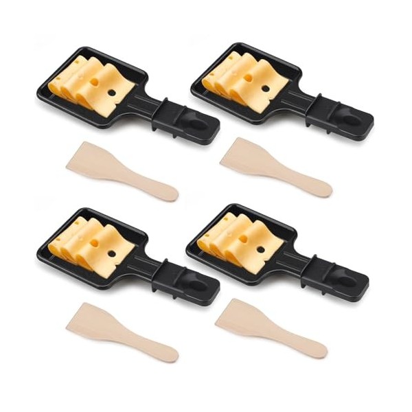 Mini Ensemble de 4 PoêLes à Raclette au Fromage, PoêLons CarréS, Avec 4 Spatules en Bois pour la Grille éLectrique Universell